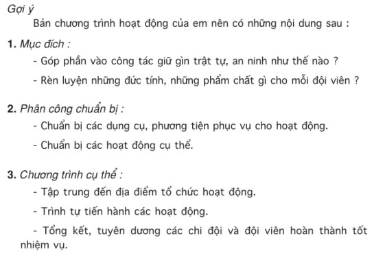 Lập chương trình hoạt động trang 53 SGK Tiếng Việt 5 tập 2