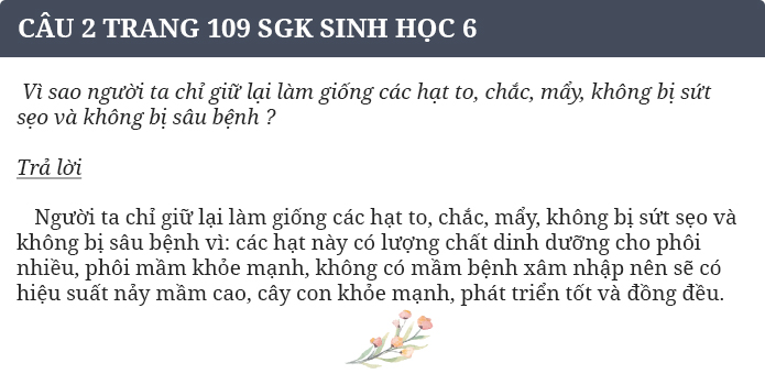 Câu 2 trang 109 SGK Sinh học 6