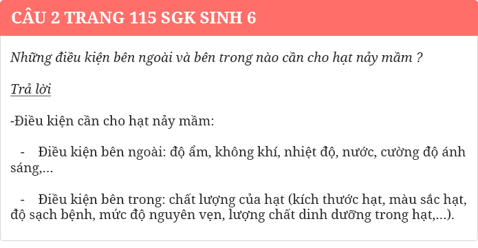 Câu 2 trang 115 SGK Sinh học 6