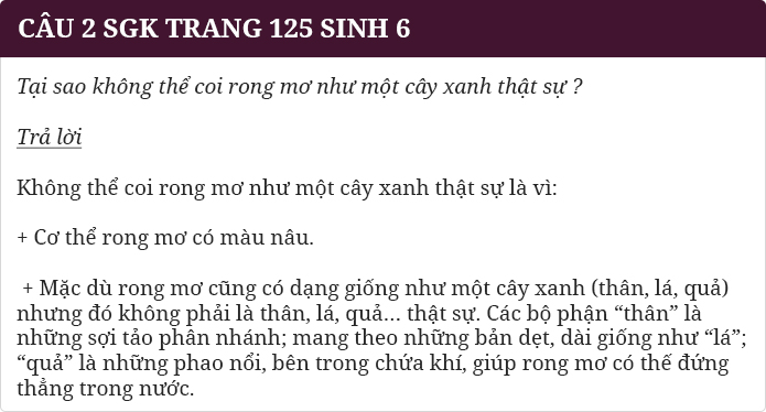 Câu 2 trang 125 SGK Sinh 6