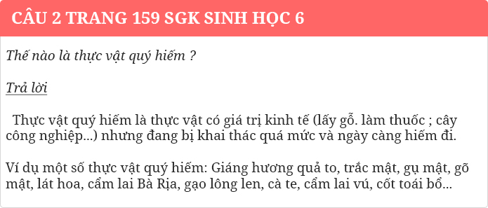 Câu 2 trang 159 SGK Sinh 6