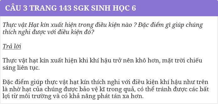 Câu 3 trang 143 SGK Sinh 6