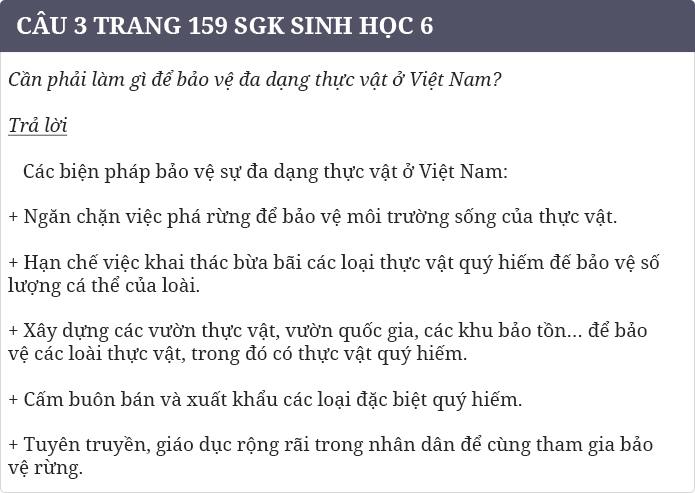 Câu 3 trang 159 SGK Sinh 6