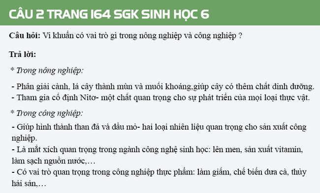 Câu 2 trang 164 SGK Sinh học 6 doctailieu