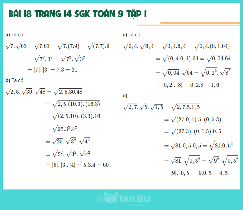 Bài 18 Trang 14 Sgk Toán 9 Tập 1 | Giải Bài 18 Sgk Toán 9 Tập 1 | Giải Toán  9