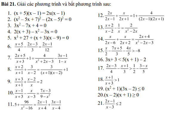 Đề cương ôn tập học kì 2 môn Toán 8 dạng phương trình và bất phương trình phần 1