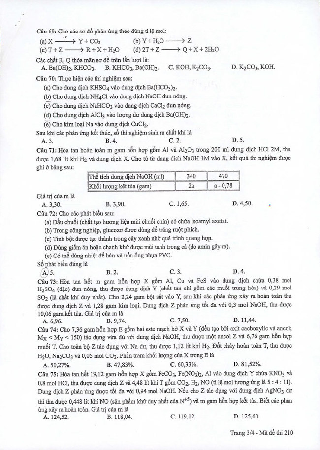 Đề thi THPT quốc gia 2019 môn Hóa mã đề 210 trang 3