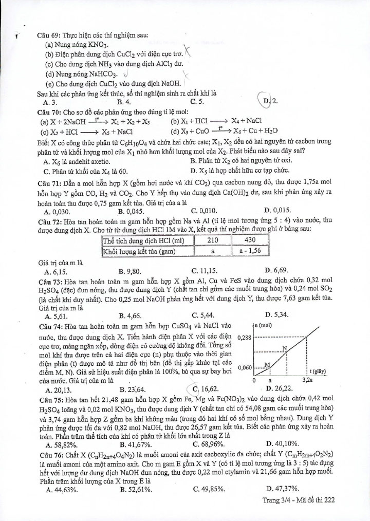 Đề thi THPT quốc gia 2019 môn Hóa mã đề 222 trang 3