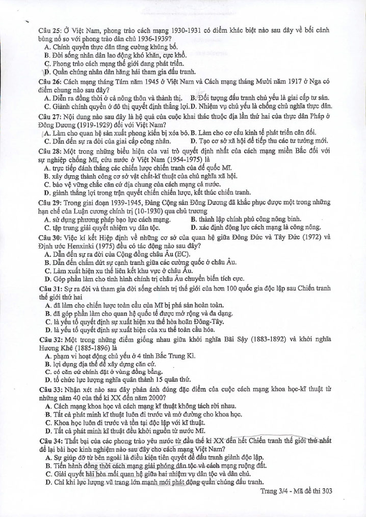 Đề thi Lịch sử THPT quốc gia 2019 mã đề 303 trang 3