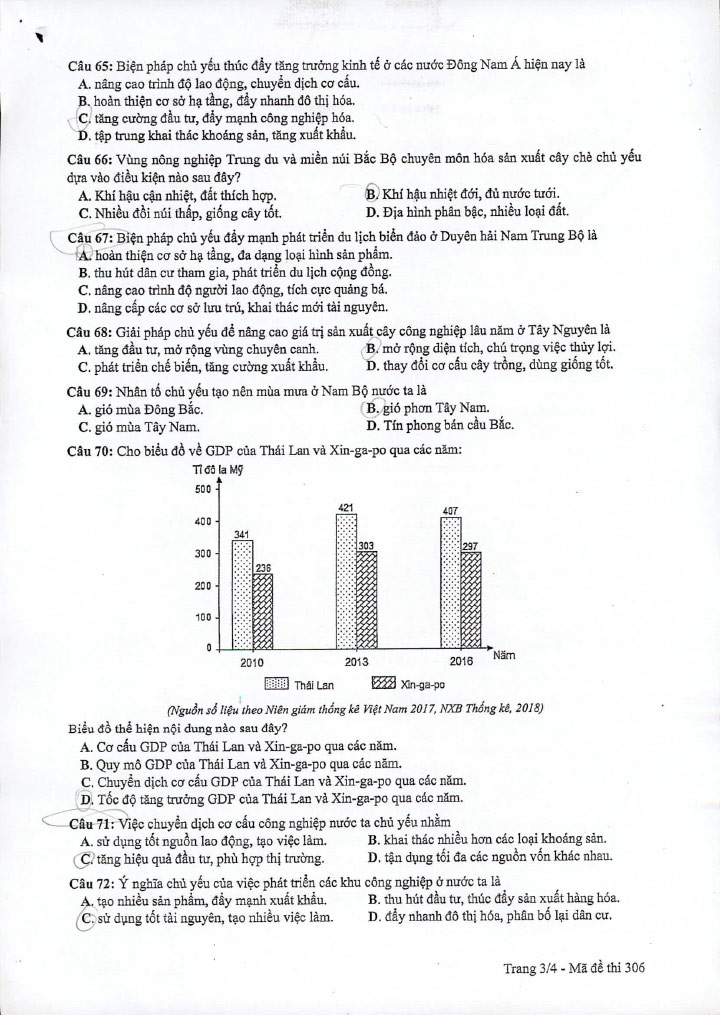 Đề thi THPT quốc gia 2019 môn Địa mã đề 306 trang 3