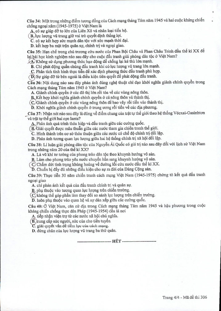 Đề thi Lịch sử THPT quốc gia 2019 mã đề 306 trang 4