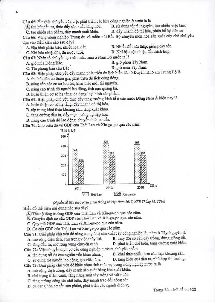 Đề thi THPT quốc gia 2019 môn Địa mã đề 320 trang 3