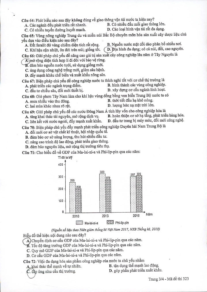 Đề thi THPT quốc gia 2019 môn Địa mã đề 323 trang 3