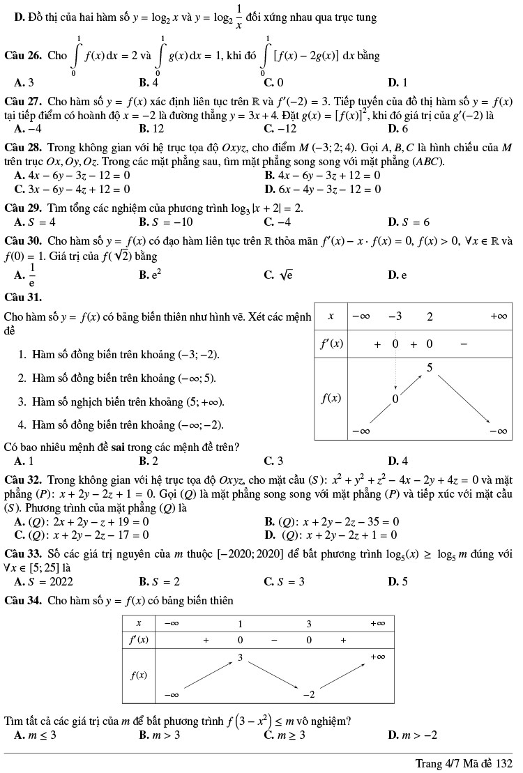 Đề thi thử THPTQG môn Toán lần 1 năm 2020 THPT Lương Thế Vinh mã 132 5