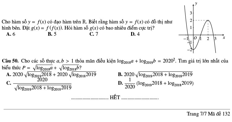 Đề thi thử THPTQG môn Toán lần 1 năm 2020 THPT Lương Thế Vinh mã 132 8