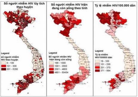 Biểu đồ: Phân bố tình hình nhiễm HIV/AIDS theo bản đồ địa lý