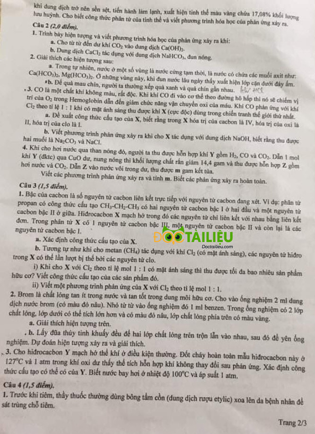 Đề Hóa chuyên vào 10 Chuyên Lê Hồng Phong năm 2020 trang 2