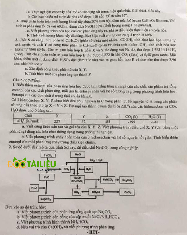 Đề Hóa chuyên vào 10 Chuyên Lê Hồng Phong năm 2020 trang 3