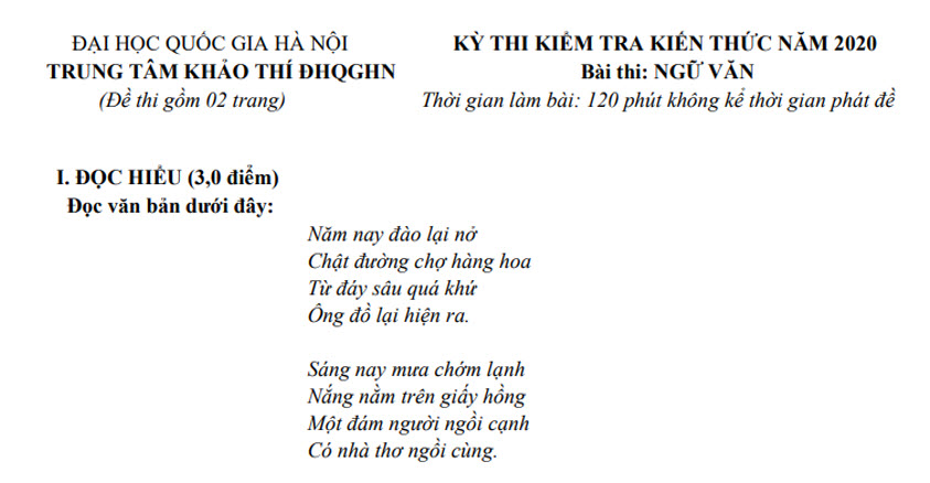 Đề thi thử tốt nghiệp THPT 2020 môn Văn của trường ĐHQGHN: Đề thi ông đồ trong đề thi Văn THPT là một trong những đề tài hấp dẫn và đã xuất hiện trong đề thi tốt nghiệp THPT. Trường ĐHQGHN đã cho ra đề thi thử môn Văn năm 2020 với đề tài ông đồ, giúp cho các bạn học sinh luyện tập và nâng cao kỹ năng viết văn.