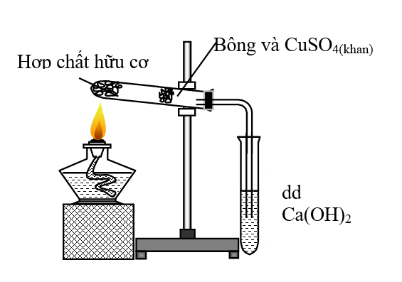 Cho hình vẽ mô tả quá trình xác định C và H trong hợp chất hữu cơ. Hãy cho biết hình ảnh