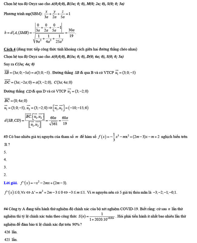 đáp án đề thi thử THPT Quốc gia 2020 môn Toán Nguyễn Hiền trang 4
