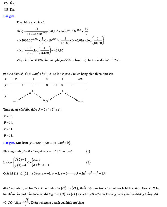 đáp án đề thi thử THPT Quốc gia 2020 môn Toán Nguyễn Hiền trang 5