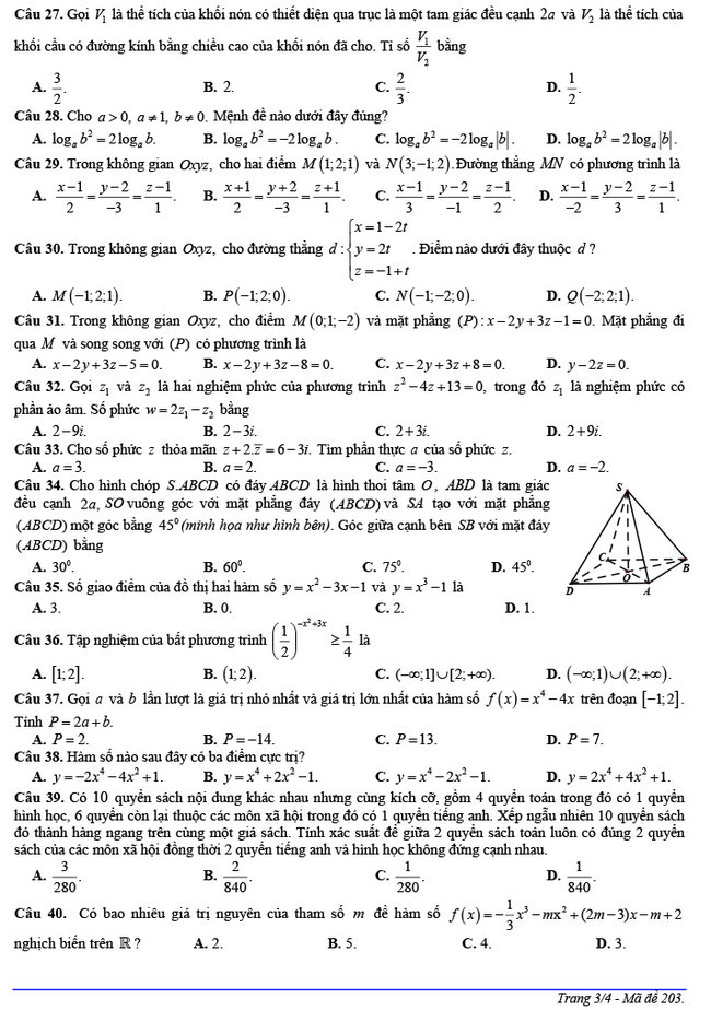 đề thi thử THPT Quốc gia 2020 môn Toán THPT Nguyễn Hiền trang 3