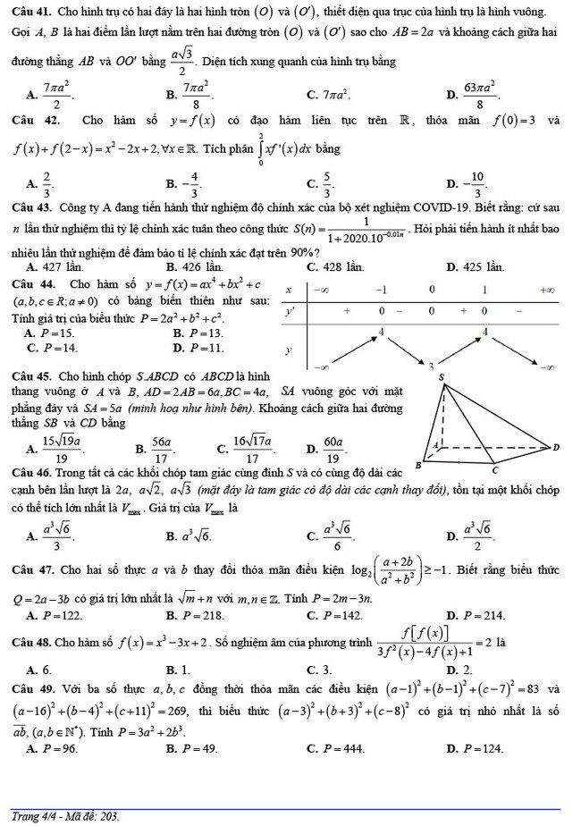 đề thi thử THPT Quốc gia 2020 môn Toán THPT Nguyễn Hiền trang 4