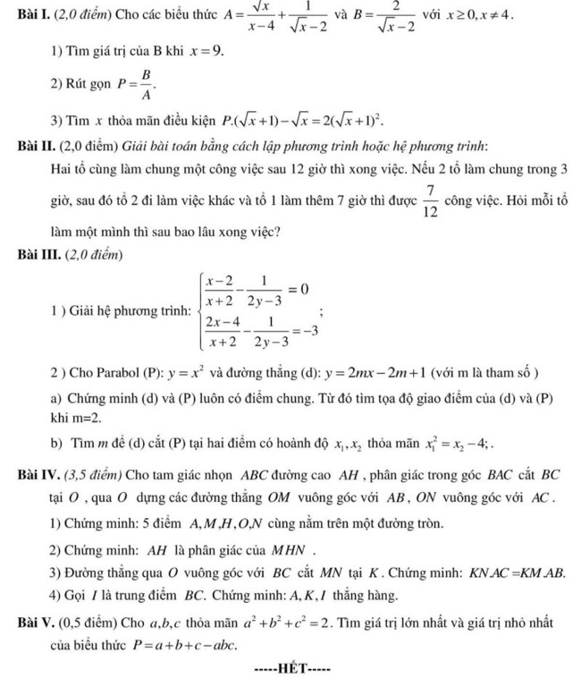 Đề thi thử lớp 9 lên 10 lần 1 môn Toán năm 2020