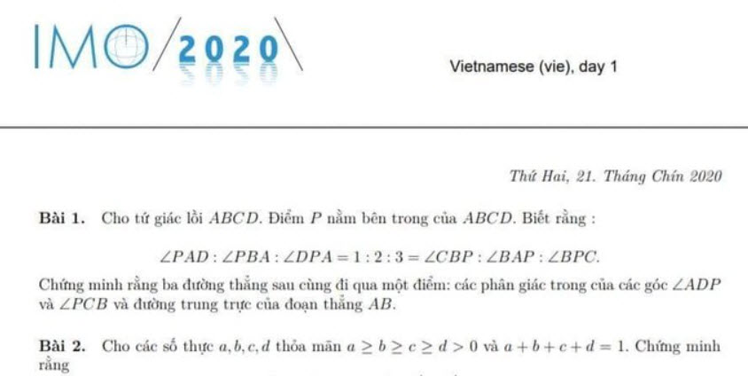 Đề thi Olympic Toán quốc tế (IMO) 2020