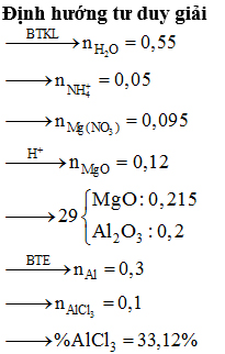 Cho m gam hỗn hợp H gồm Al, MgO, AlCl3, Mg(NO3)2 tác dụng vừa đủ với dung dich hình ảnh
