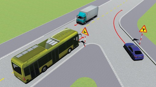 Xe nào phải nhường đường là đúng quy tắc giao thông? B. Xe khách. Trắc nghiệm hình ảnh