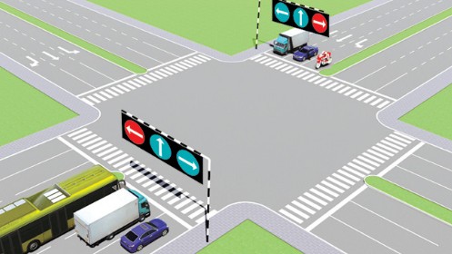Theo tín hiệu đèn, xe nào được quyền đi là đúng quy tắc giao thông? B. Xe con, hình ảnh