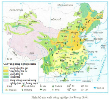 Cho bản đồ sau:Cho các vùng trồng lúa mì của Trung Quốc được thể hiện bằng dạng hình ảnh