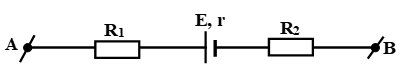 Cho mạch điện như hình vẽ, UAB = 9V; E = 3V; r = 0,5Ω; R1 = 4,5Ω; R2 = 7Ω. hình ảnh