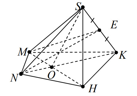 Cho hình chóp S.MNHK có O là giao điểm hai đường chéo MH, NK và E là trung điểm hình ảnh