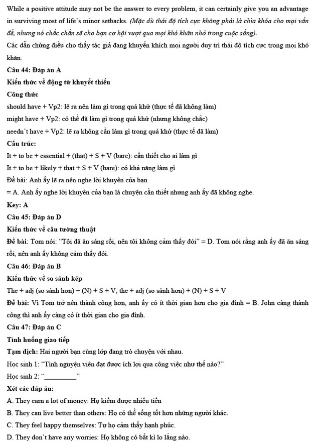 Đáp án đề thi thử tốt nghiệp THPT môn Tiếng Anh số 1 trang 13