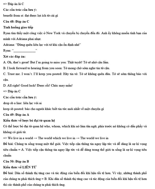 Đáp án đề thi thử tốt nghiệp THPT môn Tiếng Anh số 1 trang 14