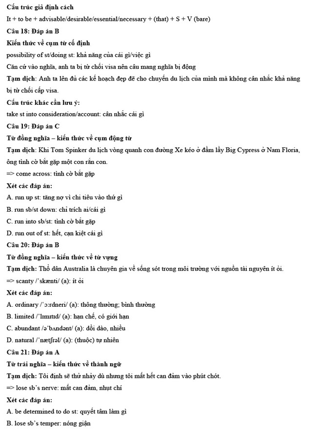 Đáp án đề thi thử tốt nghiệp THPT môn Tiếng Anh số 1 trang 5