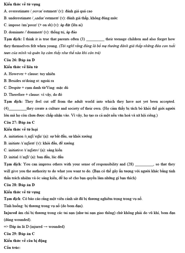 Đáp án đề thi thử tốt nghiệp THPT môn Tiếng Anh số 1 trang 7