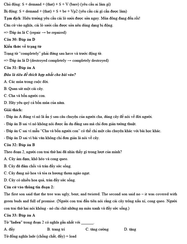 Đáp án đề thi thử tốt nghiệp THPT môn Tiếng Anh số 1 trang 8