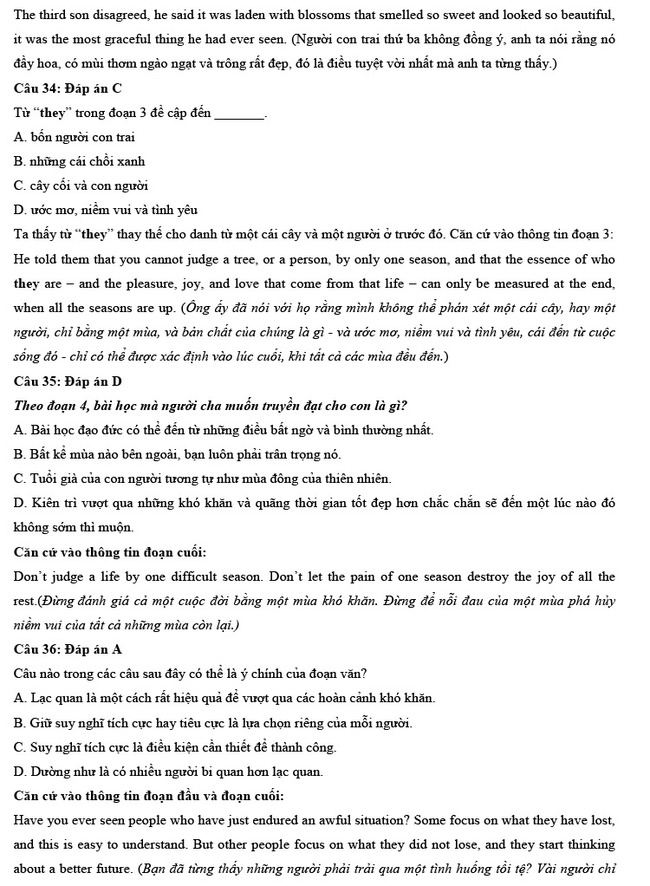 Đáp án đề thi thử tốt nghiệp THPT môn Tiếng Anh số 1 trang 9