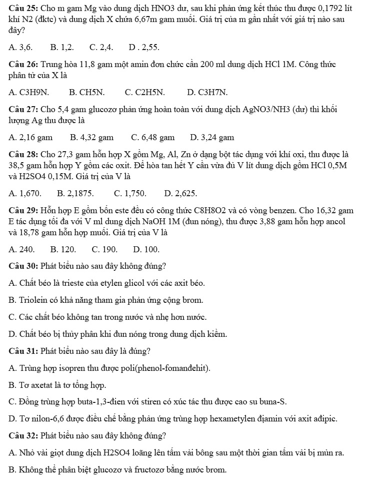 Đề thi thử tốt nghiệp THPT năm 2021 trường Lương Thế Vinh (HN) lần 1 ảnh 3