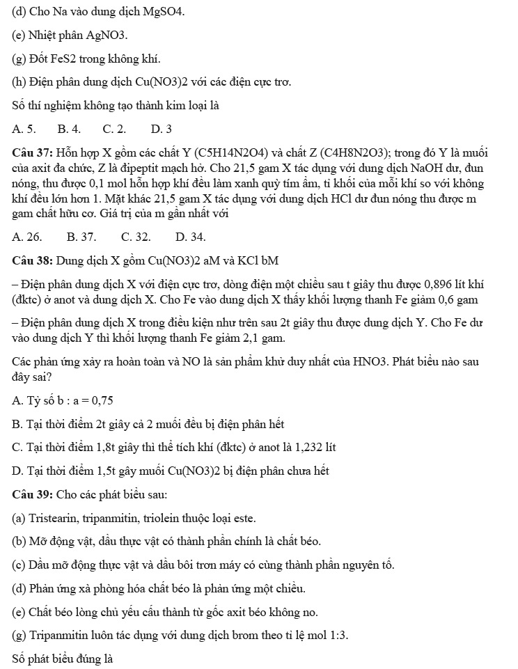 Đề thi thử tốt nghiệp THPT năm 2021 trường Lương Thế Vinh (HN) lần 1 ảnh 5