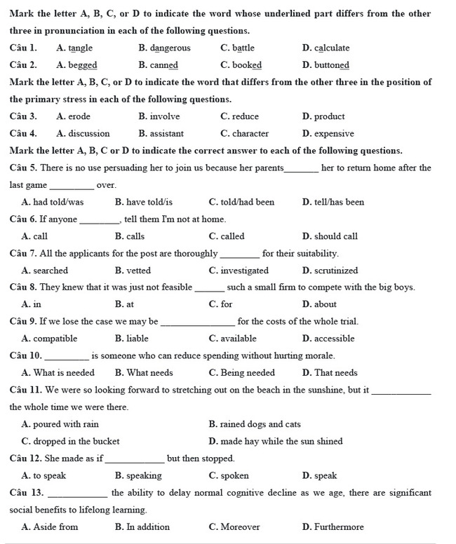 Đề thi thử tốt nghiệp THPT môn Anh năm 2021 số 1 trang 1