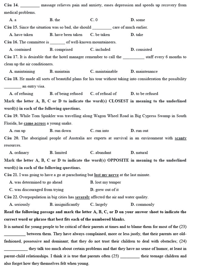 Đề thi thử tốt nghiệp THPT môn Anh năm 2021 số 1 trang 2