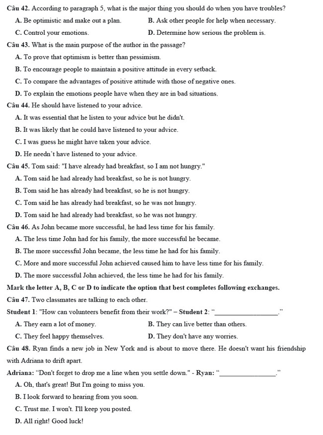 Đề thi thử tốt nghiệp THPT môn Anh năm 2021 số 1 trang 6