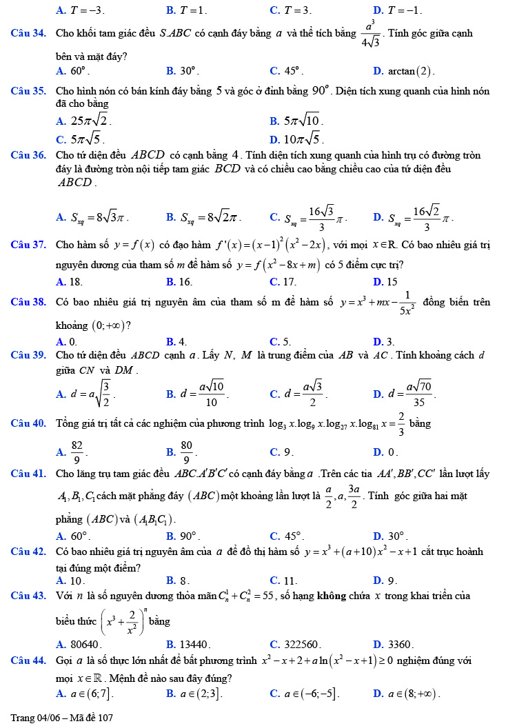 Đề thi thử tốt nghiệp THPT 2021 môn Toán lần 1 chuyên Hạ Long trang 4
