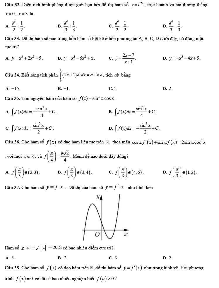 Đề thi thử tốt nghiệp THPT 2021 môn Toán lần 2 trường Kinh Môn trang 5