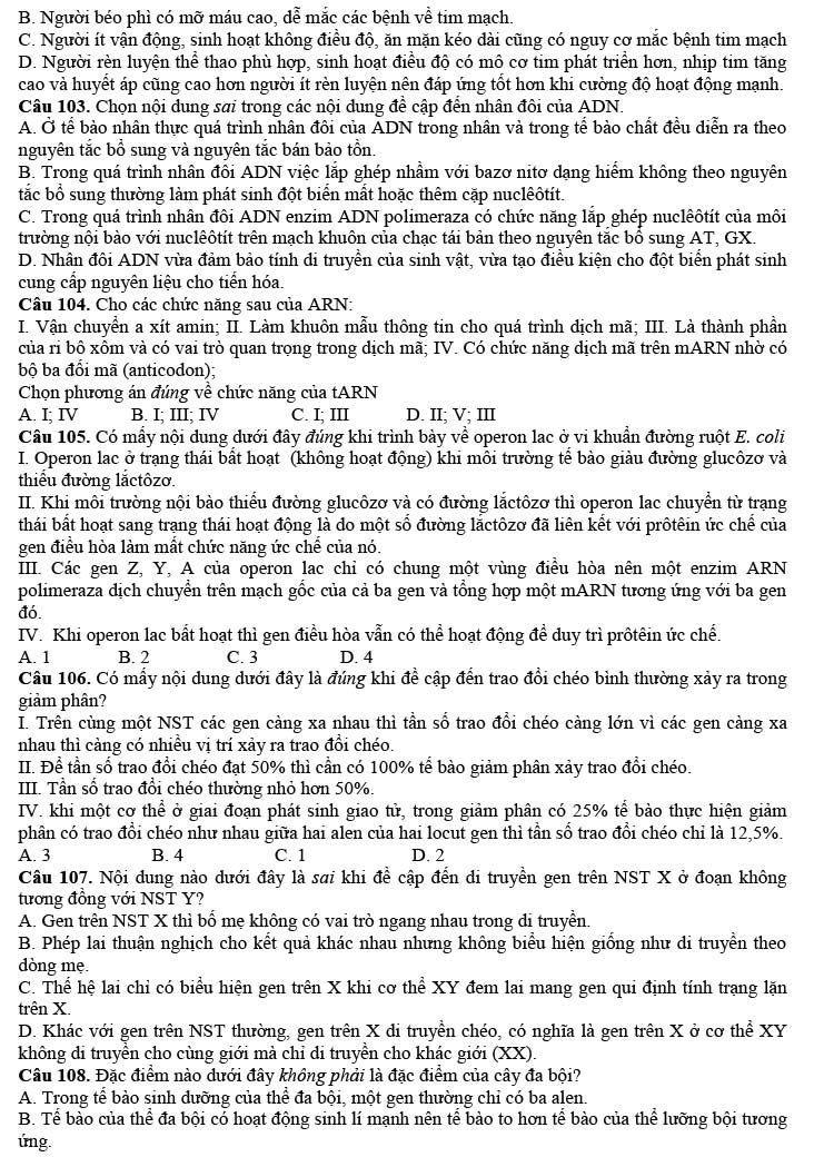 Đề thi thử tốt nghiệp THPT môn Sinh 2021 lần 1 Chuyên Nguyễn Trãi ảnh 3